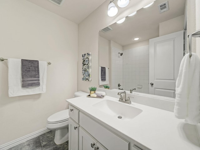 413 Winehart St, Lewisville, TX 75056 - bathroom featuring toilet, baseboards, vanity, and tiled shower