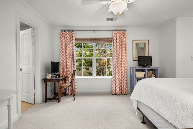 5507 W Amherst Ave, Dallas, TX 75209 - carpeted bedroom featuring ornamental molding, baseboards, and a ceiling fan