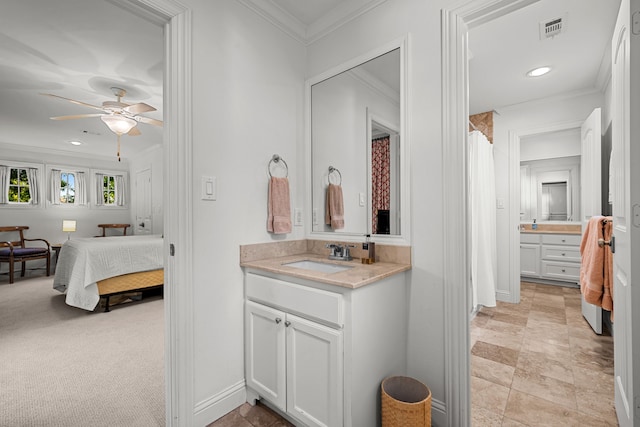 5507 W Amherst Ave, Dallas, TX 75209 - full bath featuring vanity, ornamental molding, ceiling fan, recessed lighting, and ensuite bath