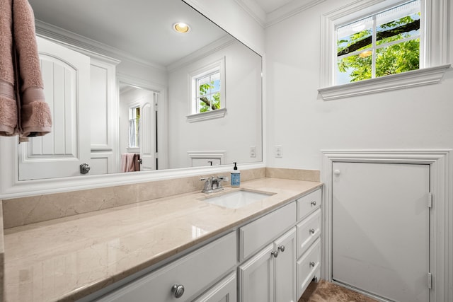 5507 W Amherst Ave, Dallas, TX 75209 - bathroom with vanity and ornamental molding