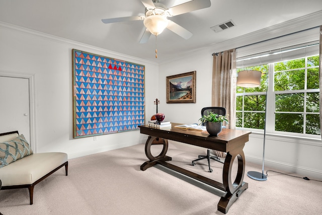 5507 W Amherst Ave, Dallas, TX 75209 - office space featuring carpet flooring, baseboards, ornamental molding, and ceiling fan