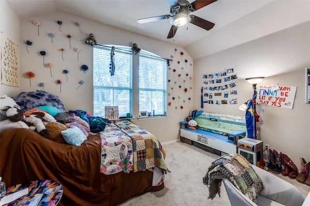 4401 Oak Shores Cir, Cross Roads, TX 76227 - bedroom featuring vaulted ceiling, carpet floors, a ceiling fan, and baseboards