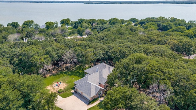 4401 Oak Shores Cir, Cross Roads, TX 76227 - view from above of property with a large body of water and a heavily wooded area