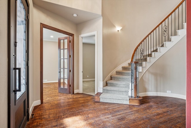 2720 Chapel Springs Dr, Highland Village, TX 75077 - entrance foyer with stairway, baseboards, wood finished floors, and recessed lighting