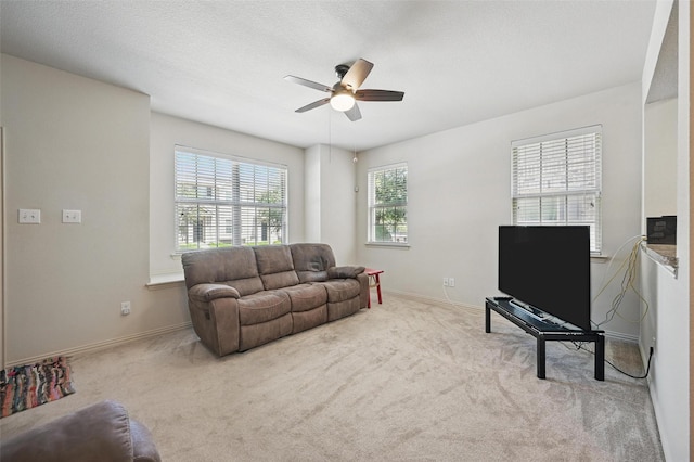 2932 Peyton Brook Dr, Fort Worth, TX 76137 - living room with a ceiling fan, carpet flooring, and baseboards