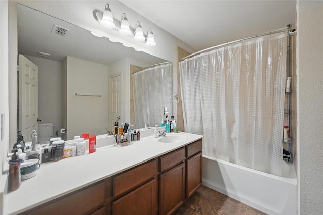 2932 Peyton Brook Dr, Fort Worth, TX 76137 - bathroom featuring vanity, shower / bathtub combination with curtain, and toilet