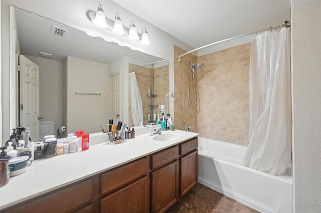 2932 Peyton Brook Dr, Fort Worth, TX 76137 - full bathroom with shower / bath combination with curtain, vanity, and toilet