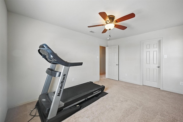 2932 Peyton Brook Dr, Fort Worth, TX 76137 - exercise area with carpet flooring, ceiling fan, and baseboards