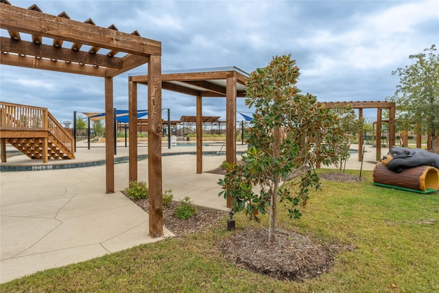 3616 Mallard Way, Mckinney, TX 75071 - view of green lawn with a pergola and stairs