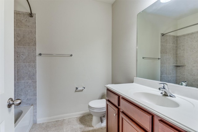 4201 Tower Ln, Crowley, TX 76036 - bathroom with vanity, toilet, tile patterned floors, tub / shower combination, and baseboards