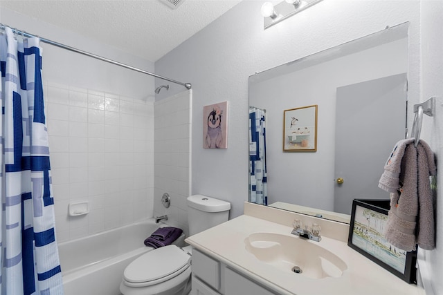 2312 Collier Dr, Mckinney, TX 75071 - full bath with toilet, shower / bathtub combination with curtain, vanity, and a textured ceiling