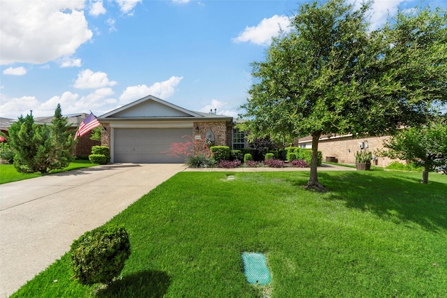 2312 Collier Dr, Mckinney, TX 75071 - ranch-style home featuring a front lawn, concrete driveway, a garage, and brick siding