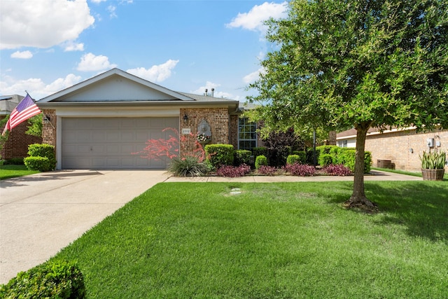 2312 Collier Dr, Mckinney, TX 75071 - ranch-style home with driveway, a front yard, a garage, and brick siding