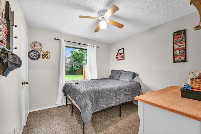 716 Vickie Dr, Azle, TX 76020 - bedroom featuring a textured ceiling, carpet, baseboards, and ceiling fan