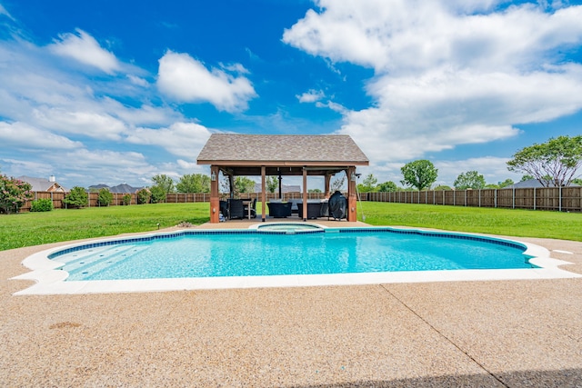 1005 Ruidoso Downs Dr, Talty, TX 75160 - view of pool featuring a gazebo, a fenced backyard, a patio area, and a pool with connected hot tub