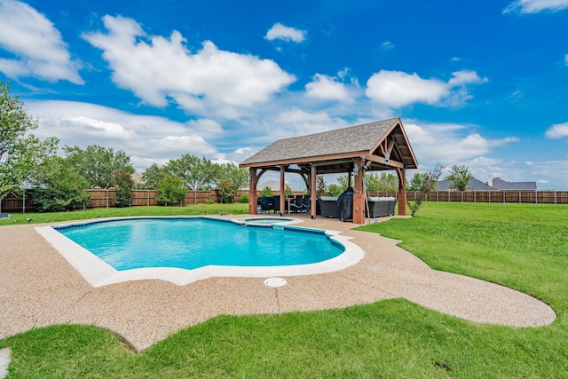1005 Ruidoso Downs Dr, Talty, TX 75160 - view of swimming pool with an in-ground hot tub, a gazebo, a fenced backyard, and a patio