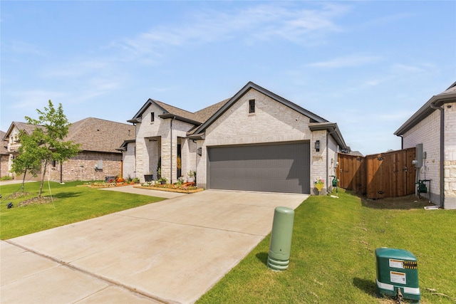 1121 Alaska Dr, Forney, TX 75126 - view of front of property featuring brick siding, an attached garage, driveway, a front lawn, and a gate