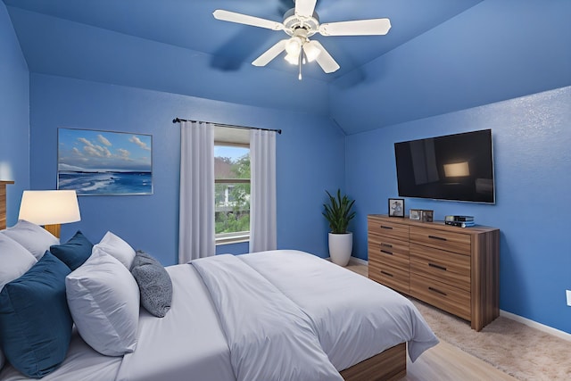 1908 Canyon Wren Dr, Mckinney, TX 75071 - bedroom featuring a ceiling fan, baseboards, lofted ceiling, and carpet