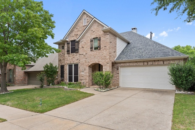 1908 Canyon Wren Dr, Mckinney, TX 75071 - traditional-style house featuring a shingled roof, brick siding, a garage, a front yard, and concrete driveway