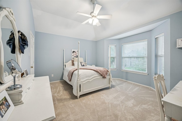 3820 Nash Ln, Plano, TX 75025 - bedroom with light colored carpet, lofted ceiling, baseboards, and ceiling fan