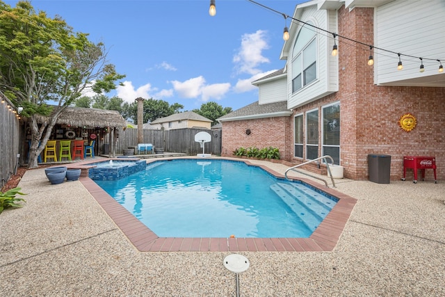 3820 Nash Ln, Plano, TX 75025 - view of pool featuring a fenced backyard, a pool with connected hot tub, and a patio