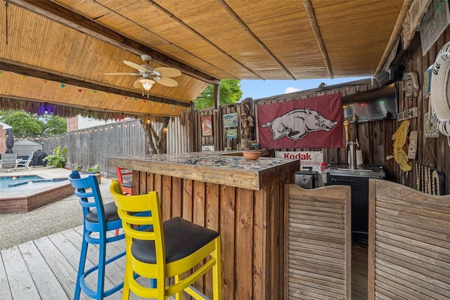 3820 Nash Ln, Plano, TX 75025 - wooden deck featuring a fenced backyard and a ceiling fan
