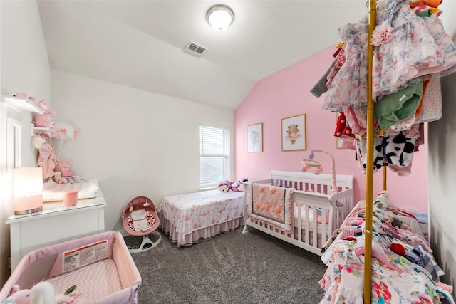 3300 Calvin Rd, Mckinney, TX 75071 - bedroom with vaulted ceiling and dark colored carpet