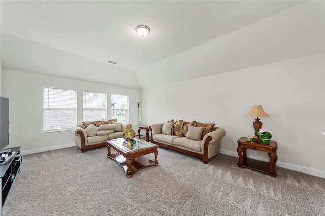 3300 Calvin Rd, Mckinney, TX 75071 - living room featuring carpet, baseboards, and lofted ceiling