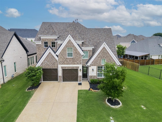 3300 Calvin Rd, Mckinney, TX 75071 - view of front facade with a shingled roof, driveway, a garage, stone siding, and brick siding