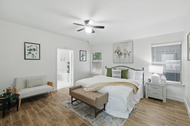 3220 Steamboat Dr, Fort Worth, TX 76123 - bedroom with wood finished floors, baseboards, a ceiling fan, and ensuite bathroom