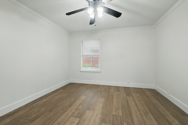 3220 Steamboat Dr, Fort Worth, TX 76123 - unfurnished room featuring a ceiling fan, dark wood-style flooring, ornamental molding, and baseboards