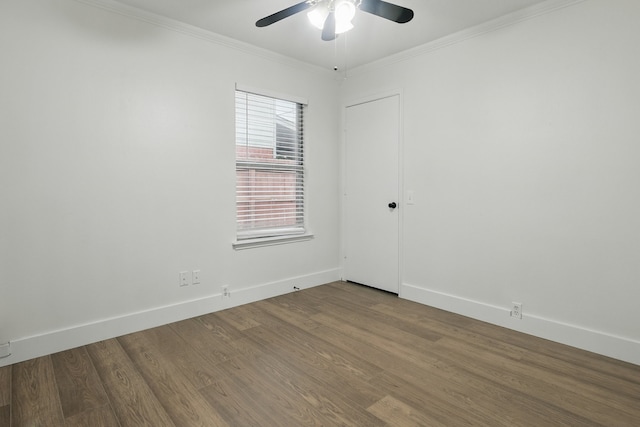 3220 Steamboat Dr, Fort Worth, TX 76123 - empty room featuring wood finished floors, ceiling fan, ornamental molding, and baseboards