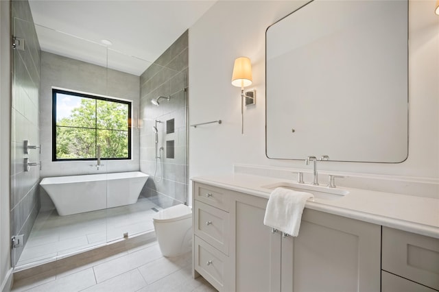 3727 Clover Ln, Dallas, TX 75220 - full bathroom with a soaking tub, vanity, and tile patterned floors