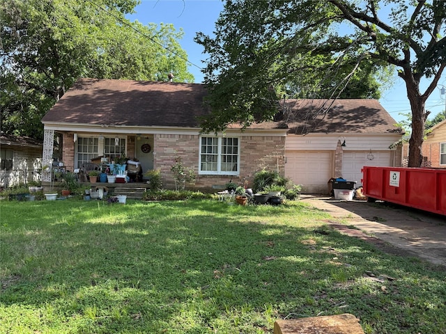 608 W 8th St, Irving, TX 75060 - view of front facade with brick siding, a porch, a front yard, an attached garage, and driveway