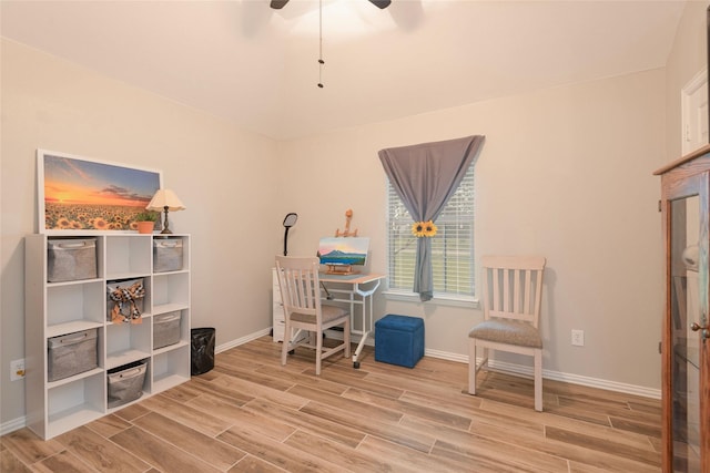 102 Avery Ln, Fate, TX 75189 - sitting room with light wood-style flooring, baseboards, and ceiling fan
