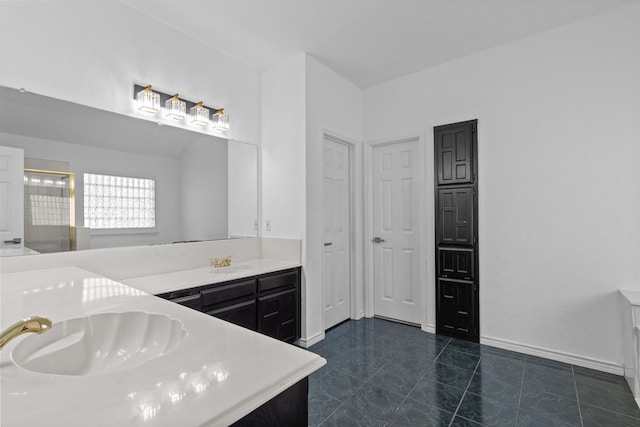 6814 Silver Lake Dr, Rowlett, TX 75089 - full bathroom featuring vanity, baseboards, and a shower with shower door