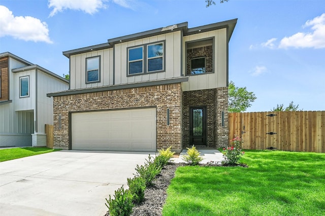 1901 Varsity Dr, Grand Prairie, TX 75051 - modern home featuring driveway, brick siding, a garage, and board and batten siding