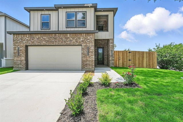 1901 Varsity Dr, Grand Prairie, TX 75051 - view of front of property with concrete driveway, brick siding, an attached garage, and board and batten siding