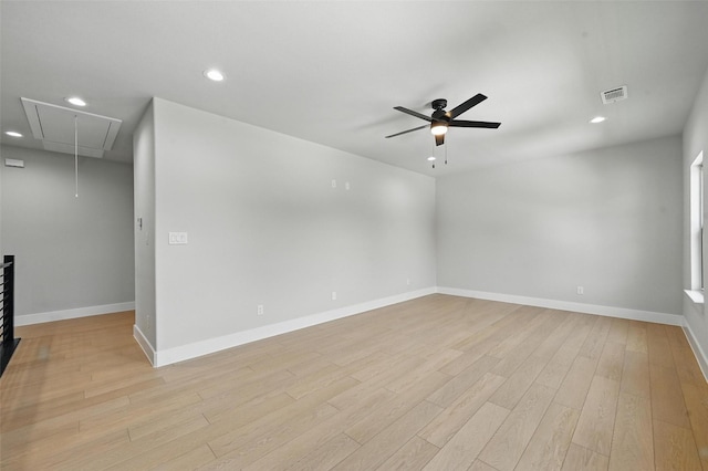 1901 Varsity Dr, Grand Prairie, TX 75051 - unfurnished room with attic access, ceiling fan, light wood-style floors, recessed lighting, and baseboards