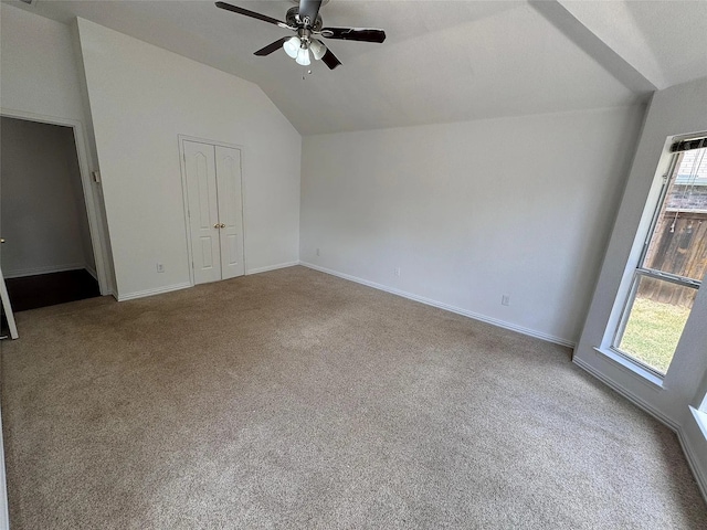6408 Townsend Ln, Plano, TX 75024 - bonus room featuring vaulted ceiling, carpet, ceiling fan, and baseboards