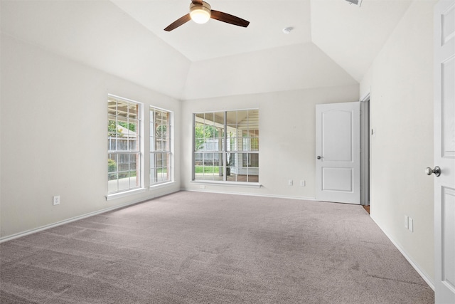 7816 Blossom Dr, Fort Worth, TX 76133 - empty room featuring a ceiling fan, carpet, lofted ceiling, and baseboards
