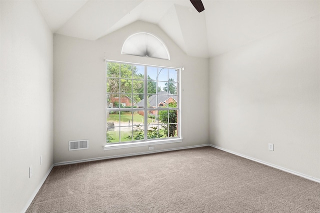 7816 Blossom Dr, Fort Worth, TX 76133 - unfurnished room with carpet, vaulted ceiling, a ceiling fan, and baseboards