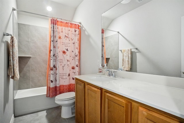 2612 Dancing Flame Dr, Denton, TX 76201 - full bathroom with toilet, vanity, shower / bath combination with curtain, and tile patterned flooring
