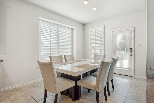 2612 Dancing Flame Dr, Denton, TX 76201 - dining space featuring healthy amount of natural light, baseboards, light tile patterned flooring, and recessed lighting