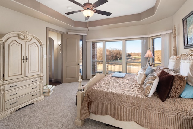 6619 Crestmoor Ln, Sachse, TX 75048 - bedroom with light colored carpet, access to exterior, and ceiling fan
