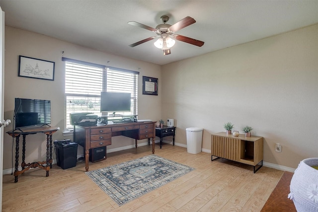 112 Tigers Eye Ct, Weatherford, TX 76087 - home office featuring ceiling fan, light wood-type flooring, and baseboards