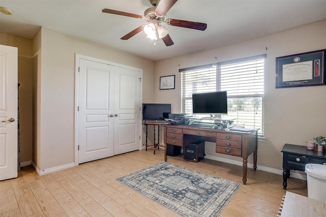 112 Tigers Eye Ct, Weatherford, TX 76087 - office space featuring a ceiling fan, light wood-type flooring, and baseboards