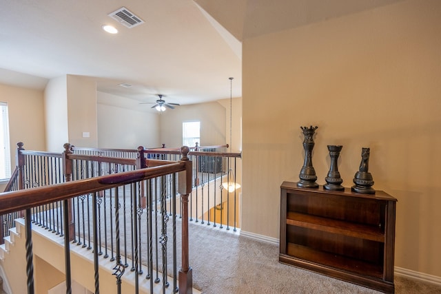 3548 Tuscan Hills Cir, Denton, TX 76210 - hall with carpet floors, baseboards, and an upstairs landing
