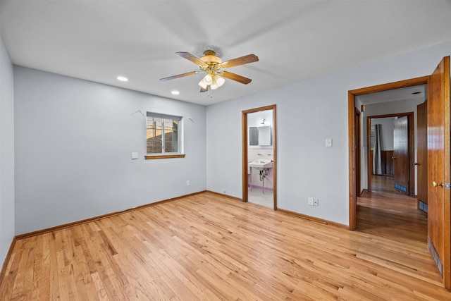 3212 Medina Ave, Fort Worth, TX 76133 - unfurnished bedroom featuring light wood-style floors, baseboards, recessed lighting, and ensuite bathroom