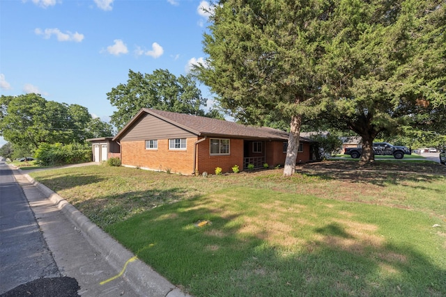 3212 Medina Ave, Fort Worth, TX 76133 - ranch-style house with brick siding, a front lawn, driveway, and an attached garage